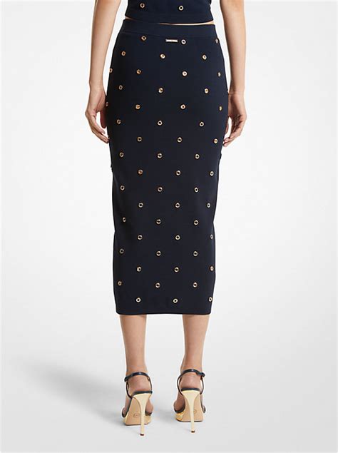 Grommet Embellished Stretch Knit Pencil Skirt Michael Kors