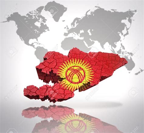 Map of Kyrgyzstan with Kyrgyz Flag on World Map