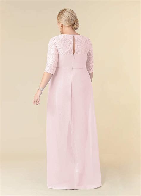 Azazie Leonine Blushing Pink A Line Scoop Lace Chiffon Dress Azazie Ca