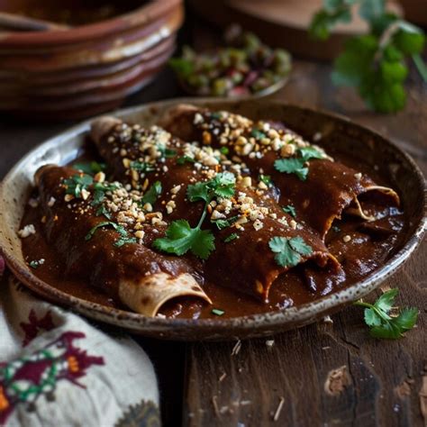 Plato De Enchiladas De Mole Comida Mexicana Foto Premium