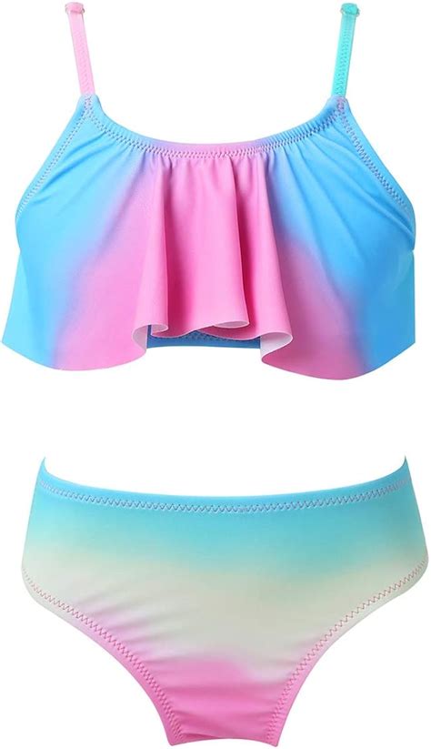 Inhzoy Enfant Fille Bikini Tankini Costume Maillot De Bain Arc En Ciel