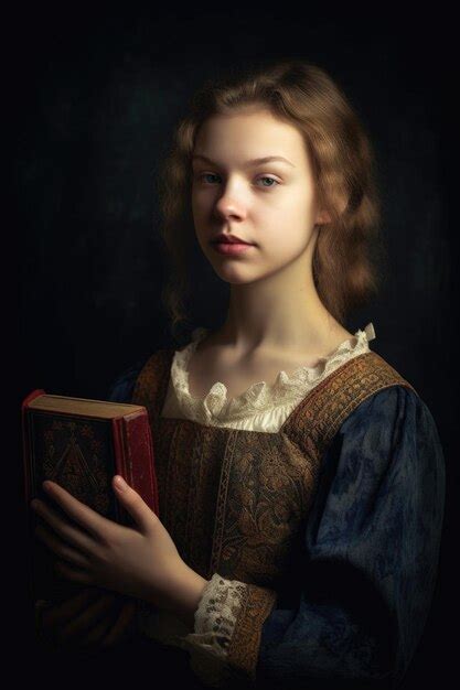 Premium Ai Image Portrait Of A Young Woman Holding An Old Book In Her