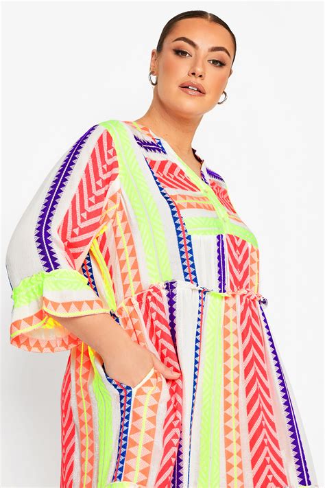 Limited Collection Plus Size Neon White Aztec Print Smock Midi Dress