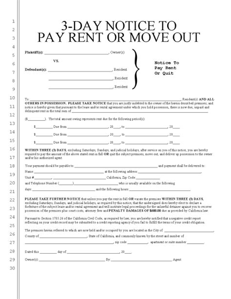 Free Printable 3 Day Notice To Pay Or Quit