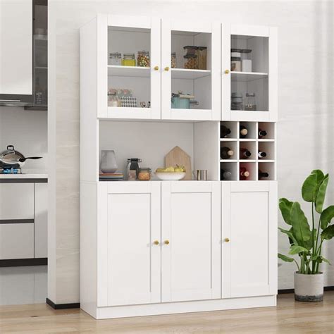 Reviews For FUFU GAGA 3 In 1 White Wood Storage Cabinet With Glass