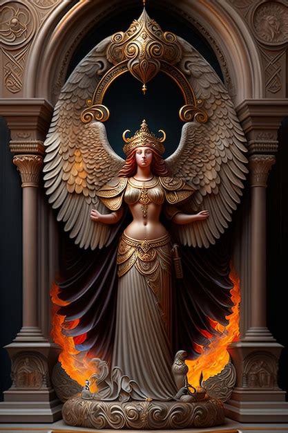 Premium AI Image | A statue of a winged angel with a fire in the ...