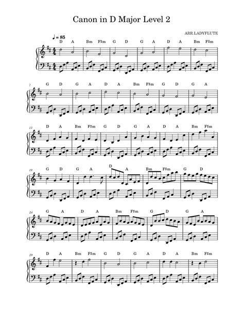 Canon In D Johann Pachelbel Canon In D Major Level 2 Sheet Music For