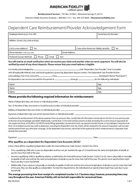 Fillable Online Dependent Care Reimbursement Provider Acknowledgement