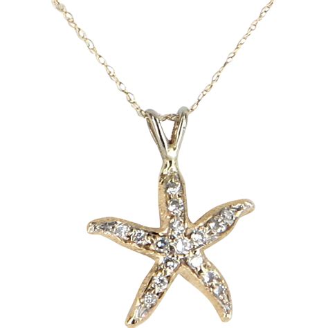 Starfish Diamond Necklace Vintage 14 Karat Yellow Gold Estate Fine