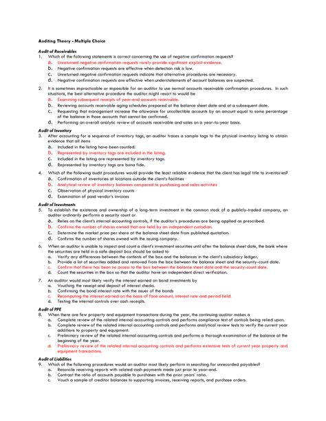 Auditing Theory Multiple Choice Auditing Theory Multiple Choice