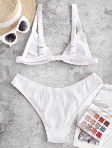 ZAFUL Ribbed Front Closure Bikini Set In WHITE ZAFUL 2026