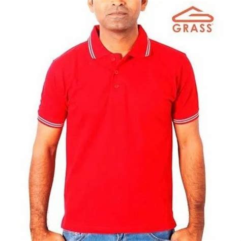 Collar Neck Half Sleeve Men Red Double Tipping Cotton T Shirt At Rs 350