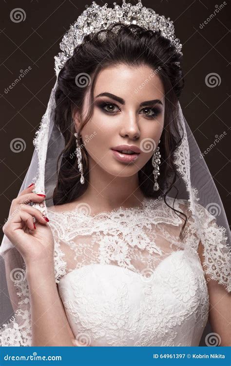 Beautiful Brunette Girl In Image Of Arab Bride Stock Image Image Of Crown Fashion 64961397