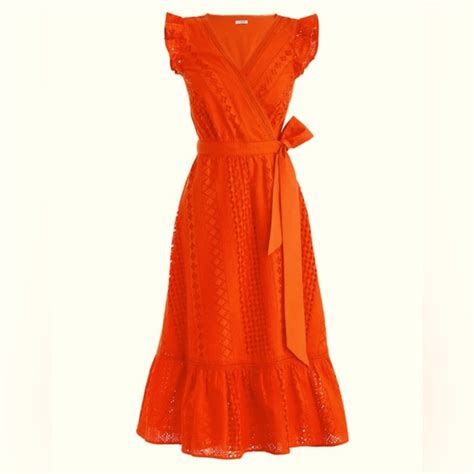 J Crew Dresses J Crew All Over Eyelet Wrap Dress In Resort Orange