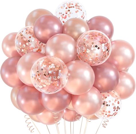 Rose Gold Confetti Latex Balloons 60 Pcs Balloons 12 Inch Birthday