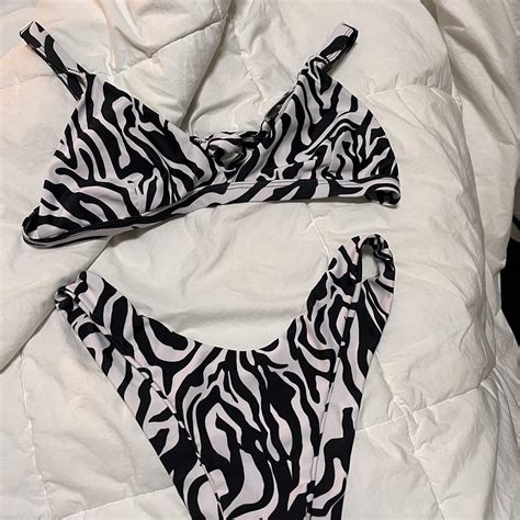 Zebra Stripe Bikini With Tie Back And Adjustable Depop