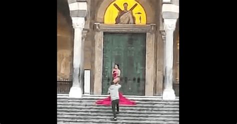 Outrage As Model Poses Naked On Cathedral Steps In Front Of Jesus Mural Claims It S For