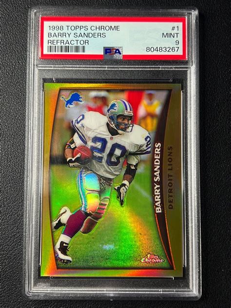 BARRY SANDERS PSA 9 1998 TOPPS CHROME FOOTBALL 1 REFRACTOR MINT LIONS