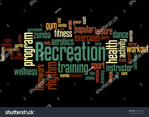 Recreation Word Cloud Concept On Black Stock Illustration