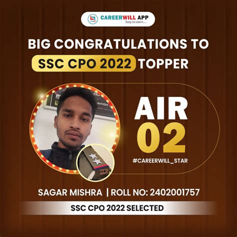 Air Sagar Mishra Ssc Cpo Topper Careerwill App