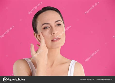 Portrait Beautiful Mature Woman Pink Background Stock Photo By NewAfrica