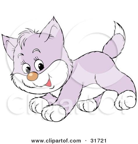 Clipart Illustration Of A Playful Purple And White Kitten Running By