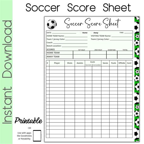 Soccer Score Card, Soccer Scoresheet - Etsy