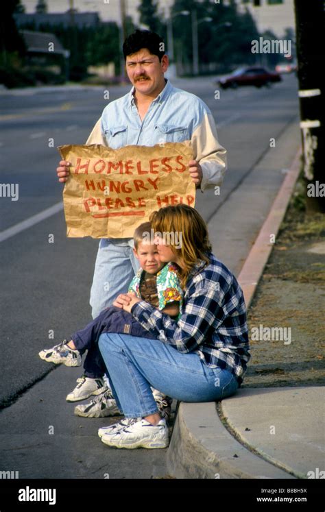 Homeless family poor desperate beg help economy poverty hungry street ...