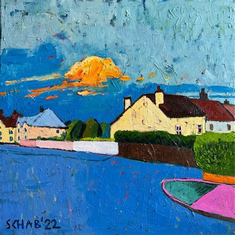 Naive Art Bristol Oil On Canvas Clouds Oils Landscape Orange