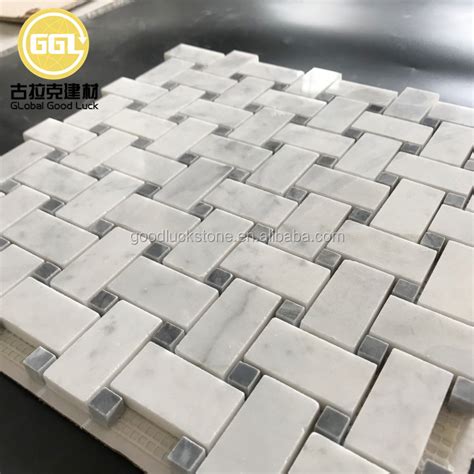 Buy Basket Weave Pattern Carrara White Marble Mosaic Tile Within Grey