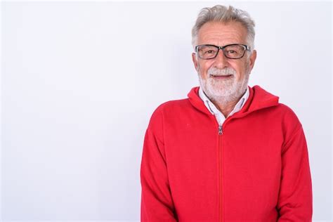 Premium Photo Close Up Of Happy Senior Bearded Man Smiling On White