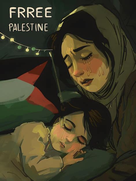 Palestina Libre Salve Gaza Madre Abraza A Su Hijo En La Bandera De