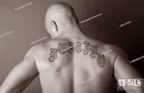 Man, muscular, back, nude, tattoo, Stock Photo, Picture And Rights ...