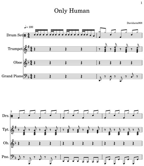 Only Human - Sheet music for Drum Set, Trumpet, Oboe, Piano