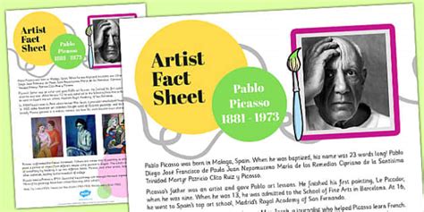 Artist Fact Sheet Pablo Picasso Artist Fact Pablo Picasso