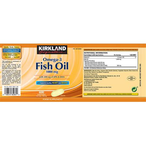 Kirkland Signature Omega 3 Fish Oil 1000mg 400 Softgels 6 Months