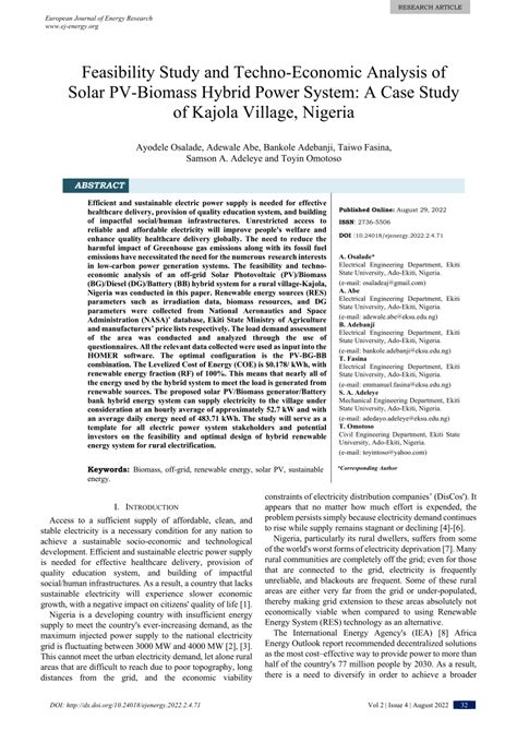 Pdf Feasibility Study And Techno Economic Analysis Of Solar Pv