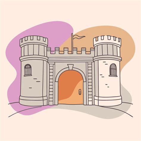 Un Dibujo De Un Castillo Con Una Puerta Roja Y Una Puerta Que Dice La