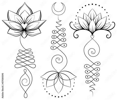 Line art set of lotus and sacred geometry. Unalome symbol. Yoga ...