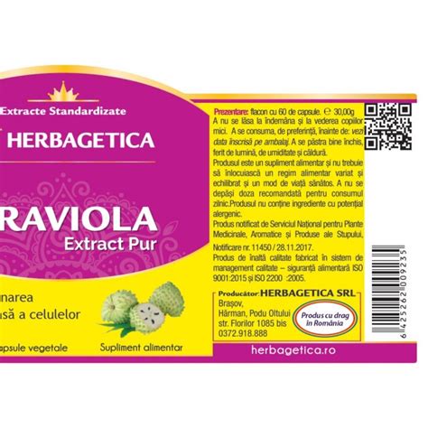 Graviola Extract Pur 60 Capsule Herbagetica Bebe Tei