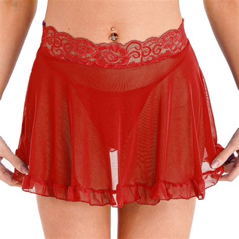 De Iefiel Damen Mesh Minirock Sexy Faltenrock Durchsichtig Mit Spitze