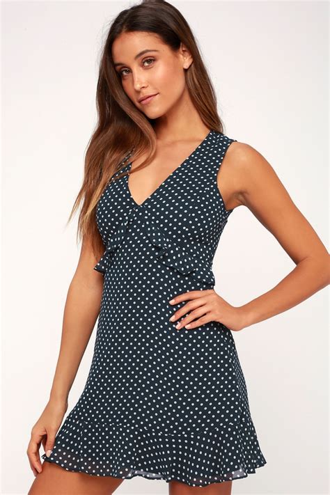 Cute Navy Polka Dot Mini Dress Ruffled Polka Dot Dress Lulus