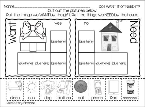 Needs And Wants Worksheet Kindergarten Needs Wants Worksheet