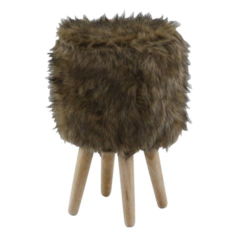 Pouf Marron Fausse Fourrure Tabouret Pas Cher