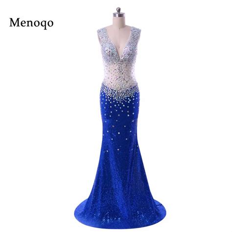 Sexy Open Back Mermaid V Neck Vestidos De Noite Floor Length Royal Blue