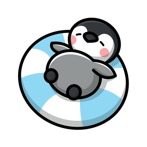 A CUTE BABY PENGUIN IS RELAXING ON A SWIMMING RUBBER VECTOR 26781214 ...