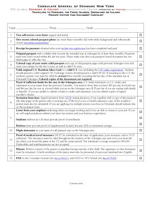 Fillable Online Usa Um Private Visitor Visa Checklist Denmark In The