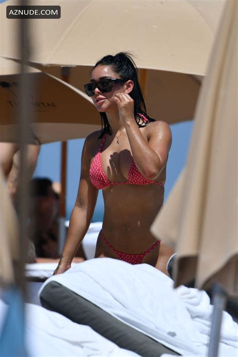Stephanie Rao Flaunts Her Curves In A Tiny Polka Dot Thong Bikini On Miami Beach