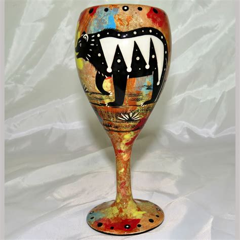 Wine Glass With Bear On Rich Color Mix MANA POTTERY