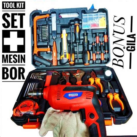 Tool Kit 102pcs Alat Tukang Mesin Bor Palu Tang Obeng Gergaji Uciha